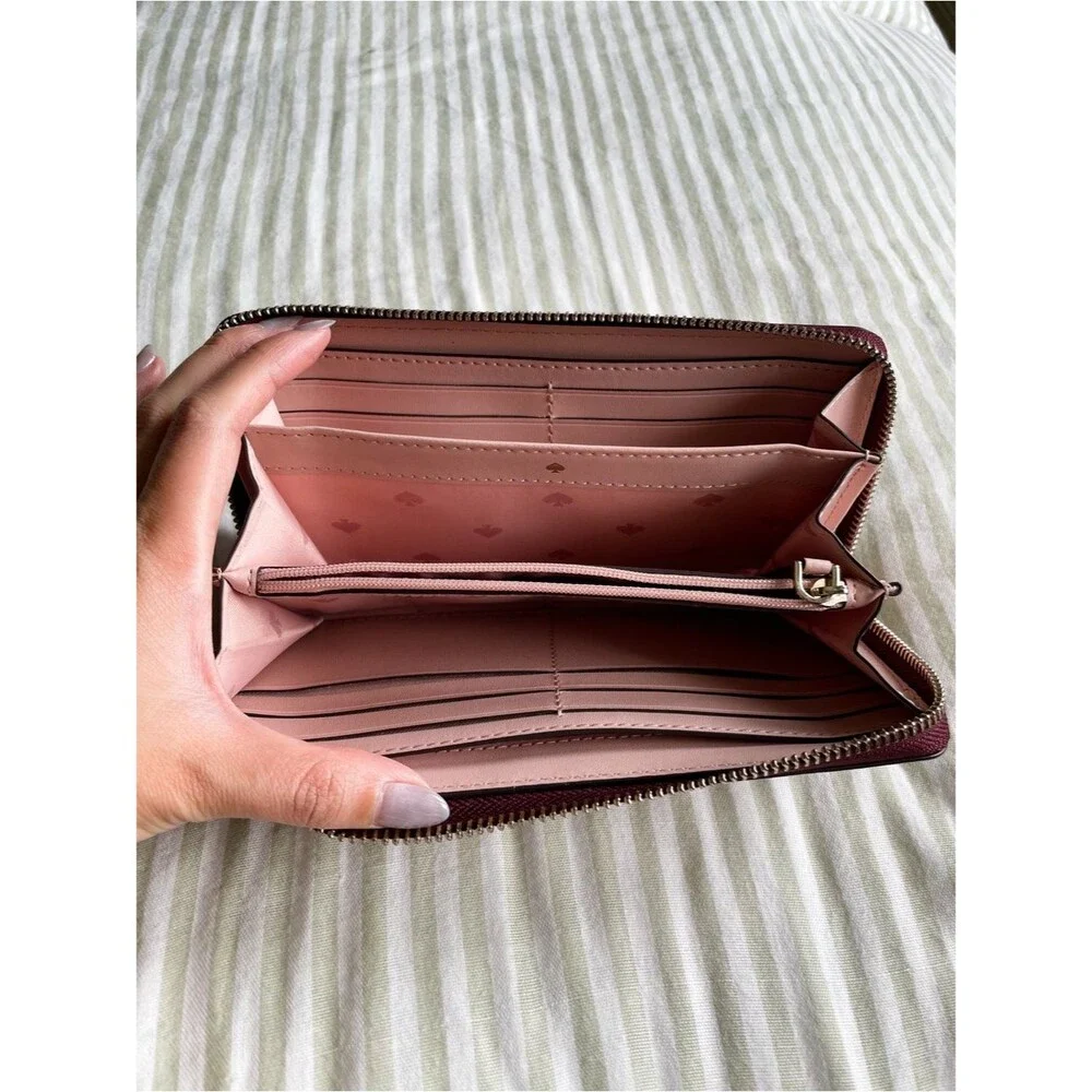 Kate Spade Cameron Large Zip Around Wallet Rose Smoke Wine Colorblock Accordion